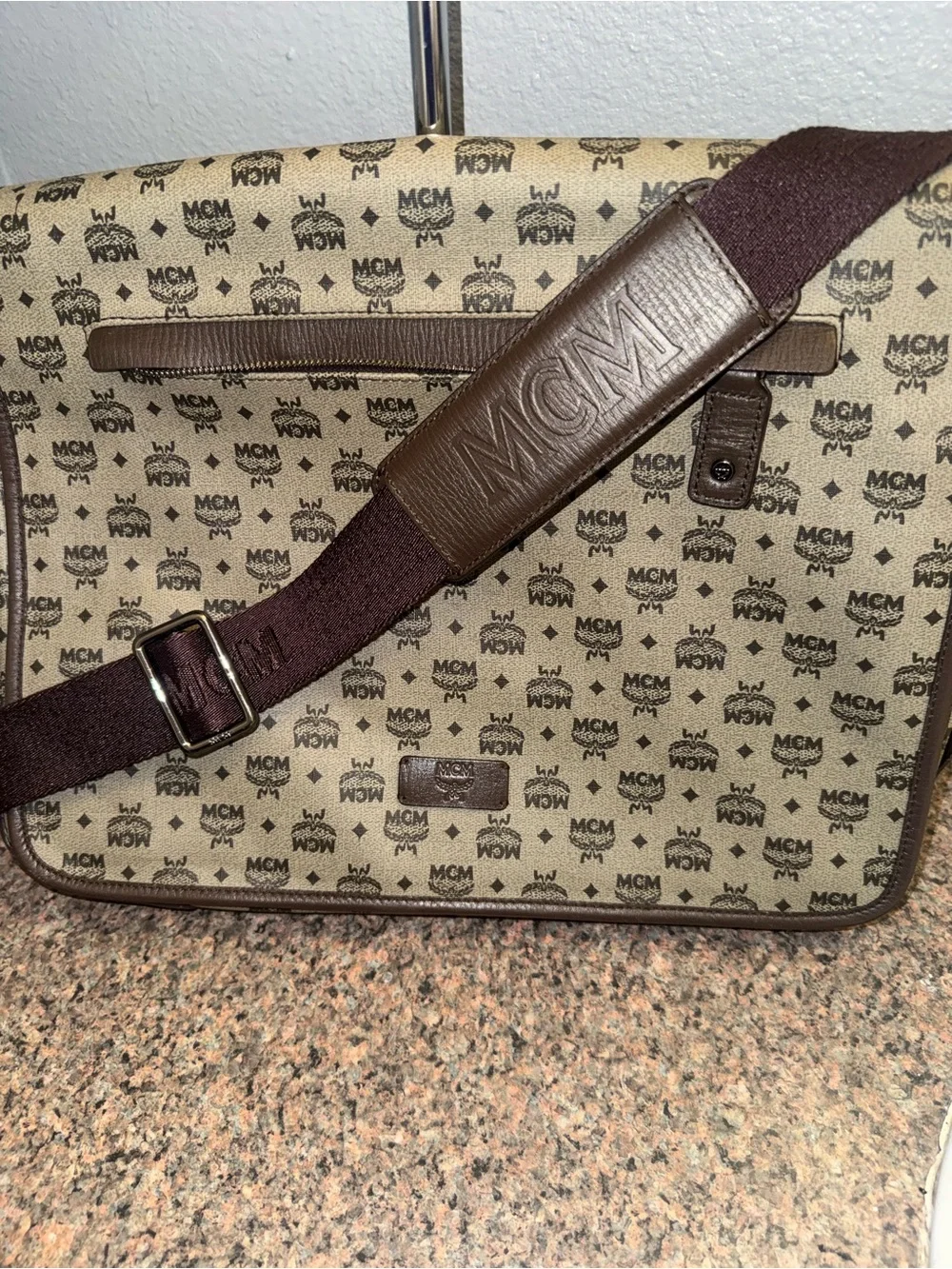 MCM Brown Monogram Canvas Crossbody Messenger/laptop Bag NWOT